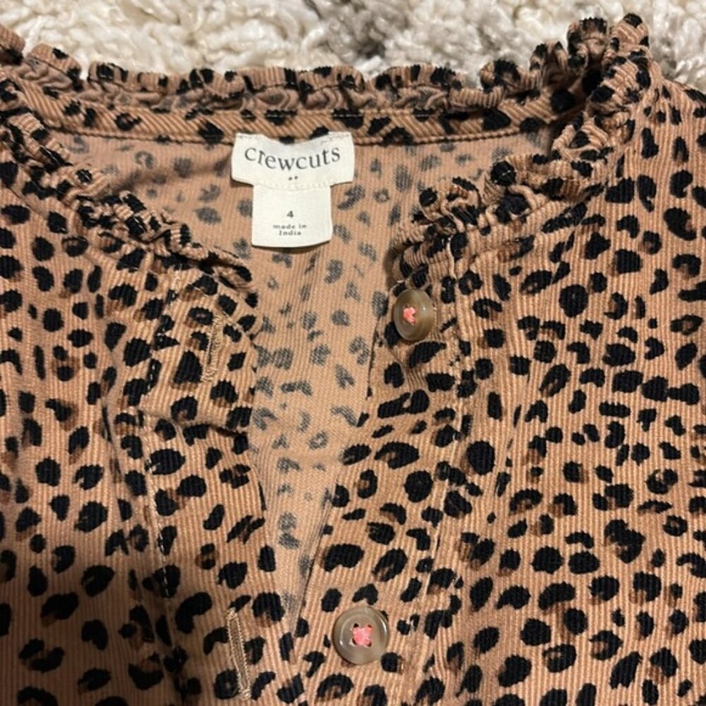 Crewcuts J. Crew Girls Leopard Print Corduroy Tiered Dress Size 4 - Picture 3 of 4